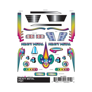 PineCar P321 Heavy Metal Stick-On Decals sheet
