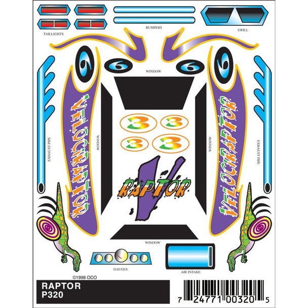 PineCar Raptor Stick-On Decals P320 for Pinewood Derby Cars - product image