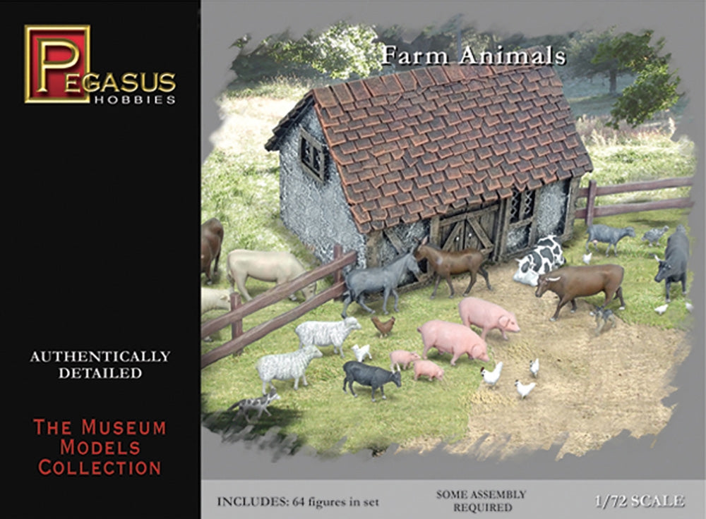 Pegasus 7052 Farm Animals 1:72 packaging showing painted animal figures in an illustrative farm scene