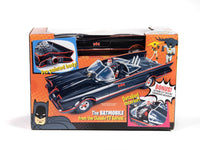 Back of the Polar Lights POL1007 Batmobile kit package showing the pre-painted body and assembled model example