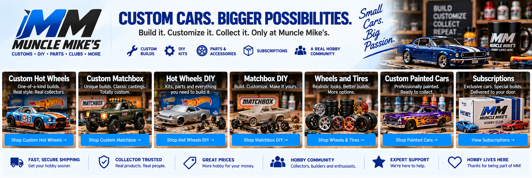 Muncle Mikes custom-car workshop artwork: Small Cars, Big Passion