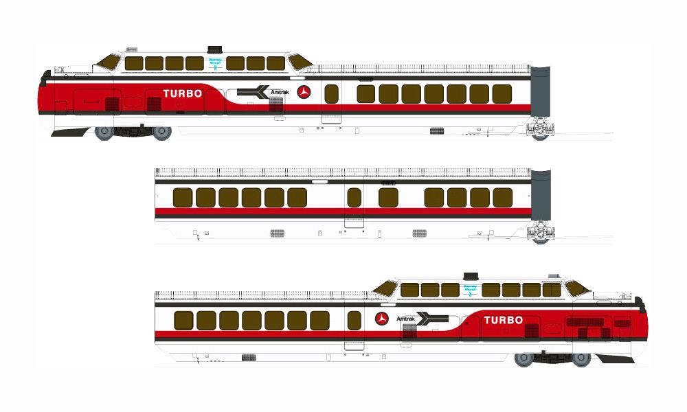 Rapido HO Scale Amtrak/U.S. DOT TurboTrain 3-Car Set – DCC & Sound – 203509– product image