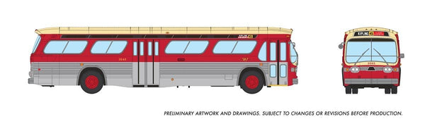 Rapido 751098 HO TTC maroon and cream New Look bus 3545, preliminary manufacturer artwork showing side and front