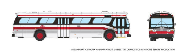 Rapido 751106 HO TTC preserved New Look bus 2252, preliminary manufacturer artwork showing side and front