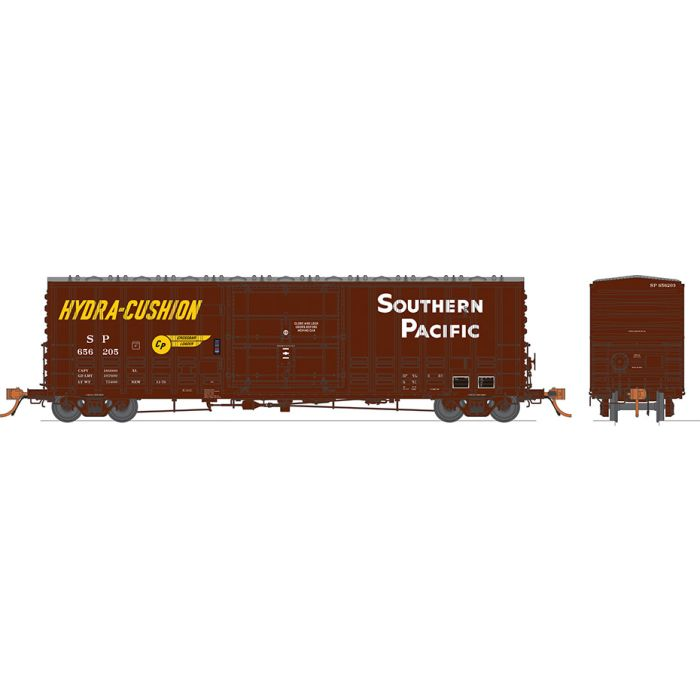 Rapido 137002 Southern Pacific B-100-40 boxcar six-pack number 2, manufacturer artwork of representative car SP 656205