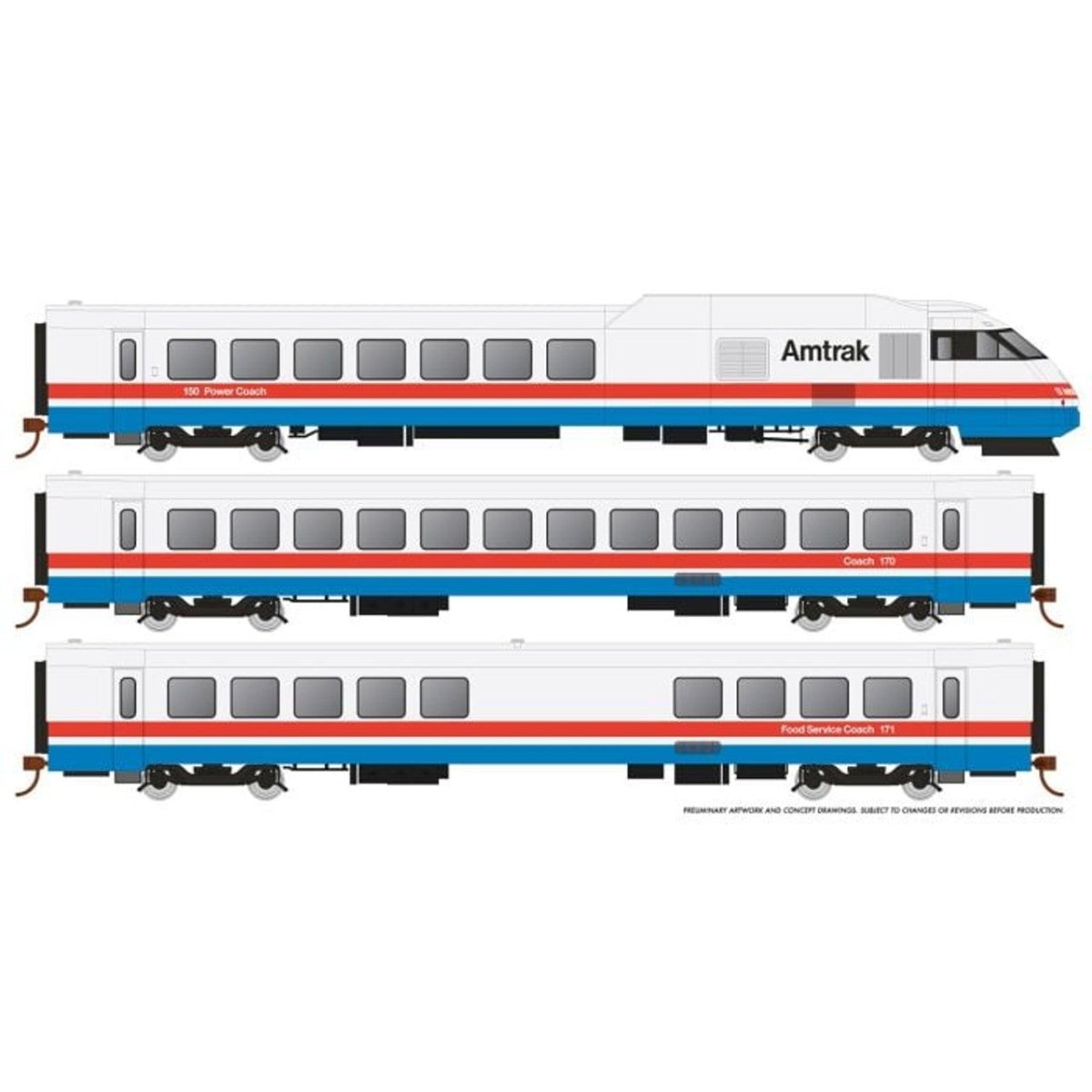 Rapido HO Scale Amtrak RTL Turboliner Phase III Early DCC/Sound Set #1 - 25501– product image
