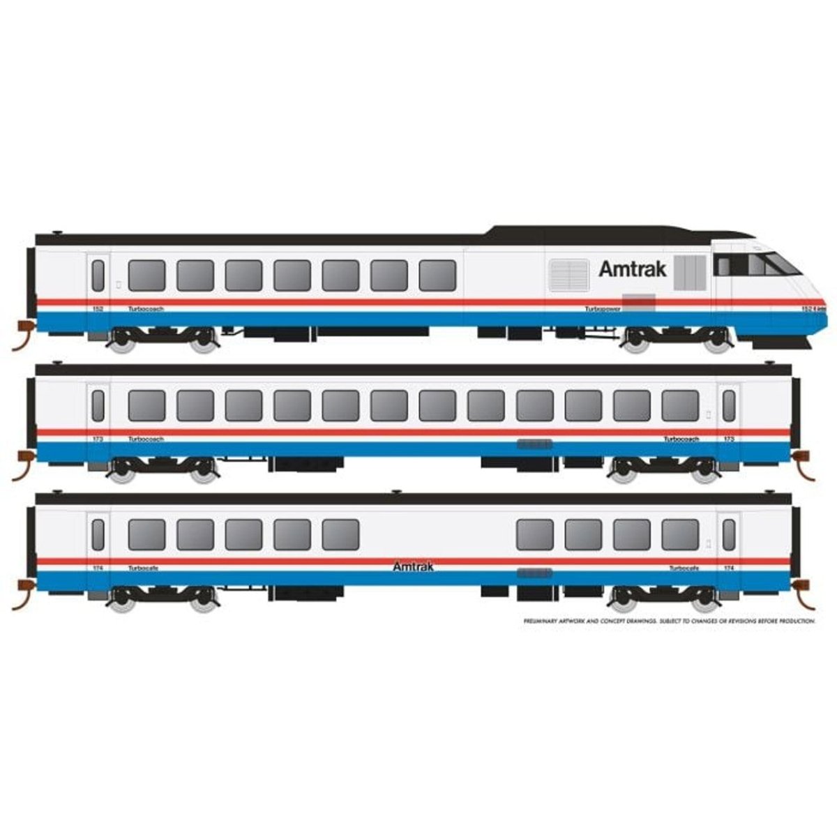 Rapido HO Scale Amtrak RTL Turboliner Phase III Late DCC/Sound Set #2 - 25503 — exact product reference