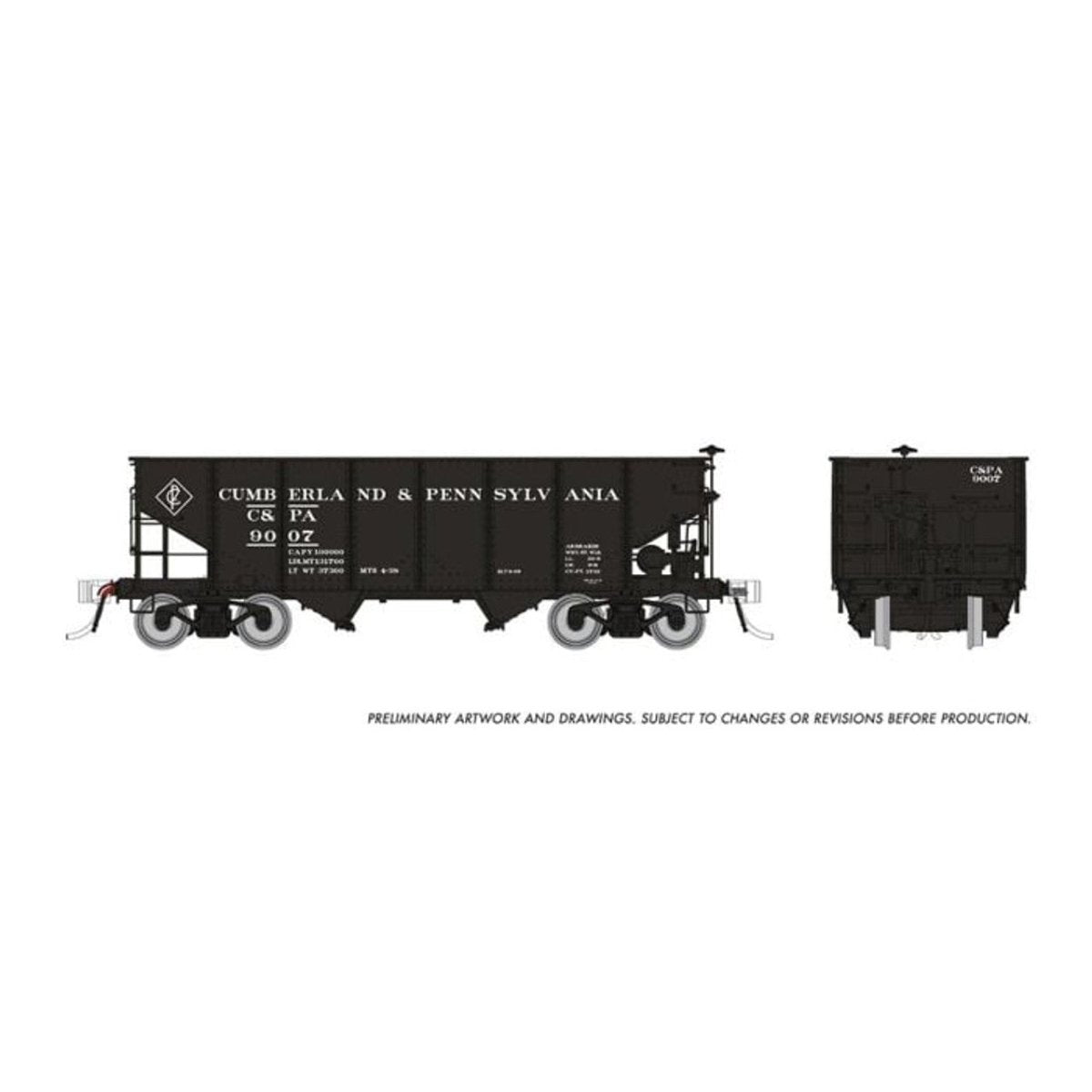 Rapido HO Scale Cumberland & Pennsylvania PRR GLa 2-Bay Hopper (3 Pack) - 148015 — exact product view
