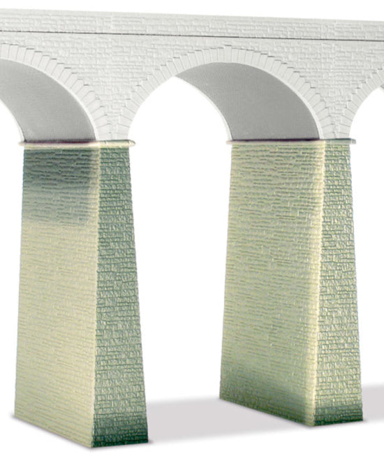 Assembled Ratio 254 N scale stone pier examples supporting a viaduct; bridge spans separate
