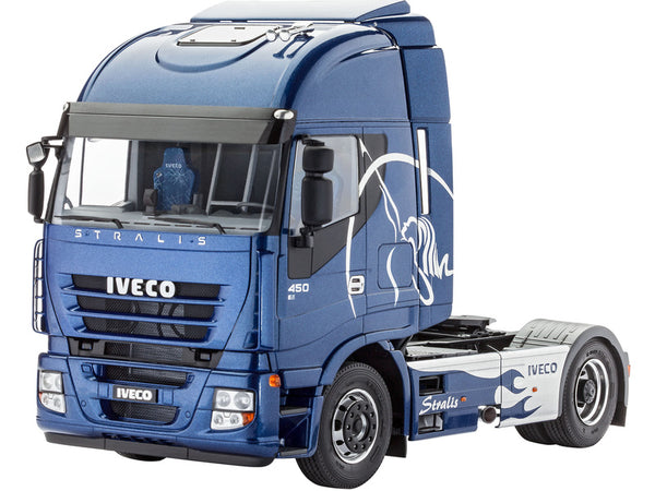 Revell 07423 1:24 Iveco Stralis truck, assembled and painted example in blue with white horse graphics