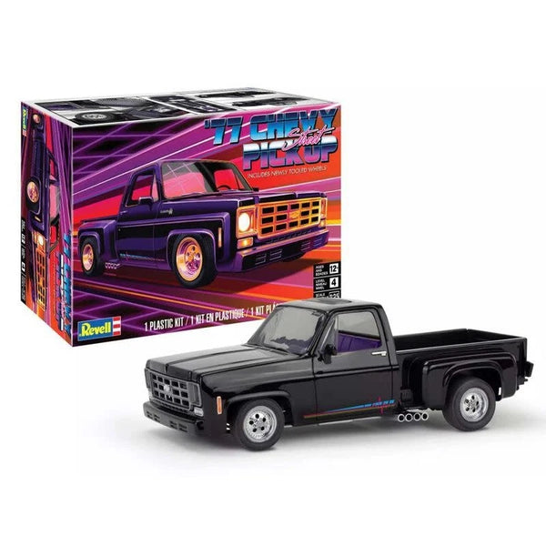 Revell RMX14552 1/25 1977 Chevy Street Pickup model kit box and completed truck