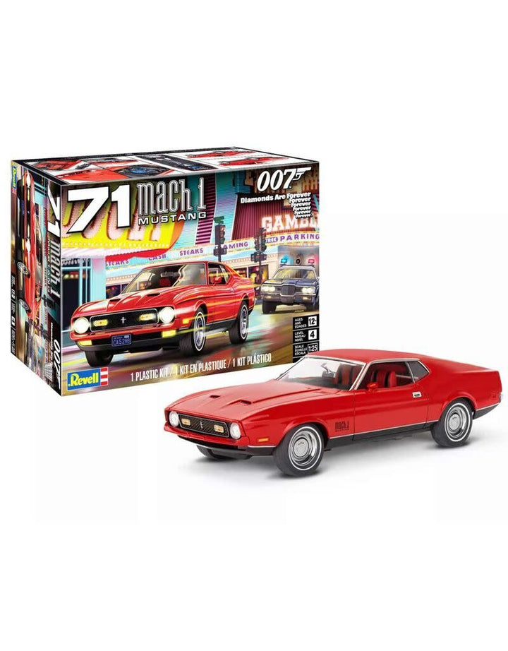 Revell RMX14555 1/25 1971 Ford Mustang Mach 1 429 James Bond model kit box and completed model