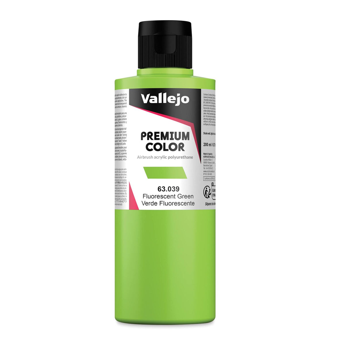Vallejo Premium Color 63.039 Fluorescent Green 200 ml bottle