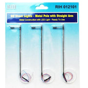 Rock Island Hobby 012101 HO street lights metal pole with straight arm 3 pack