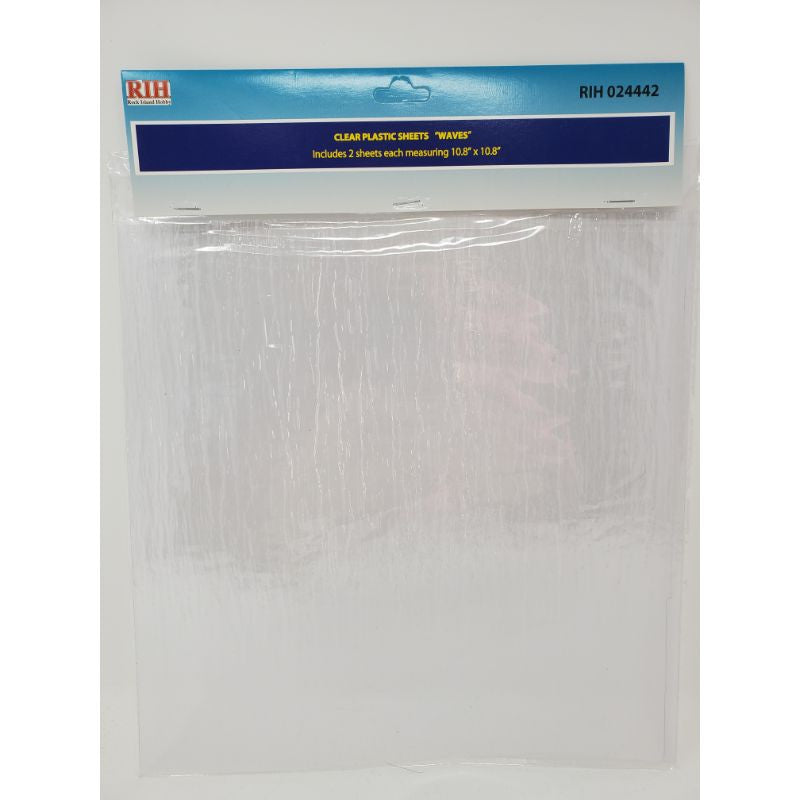 Rock Island Hobby 024442 clear plastic sheets with small waves texture, two-sheet retail pack.