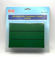 Rock Island Hobby 032102 HO scale green 40-foot containers, three-piece retail pack.
