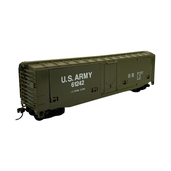 Rock Island Hobby 032162 HO scale U.S. Army 61242 Tank Buster car, with side panels closed.