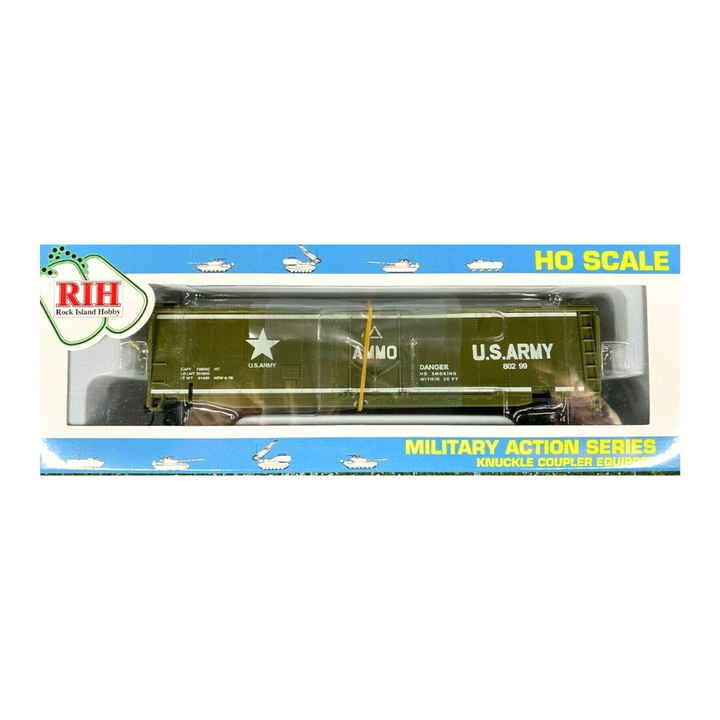 Rock Island Hobby 032164 HO scale U.S. Army exploding boxcar, in retail packaging.