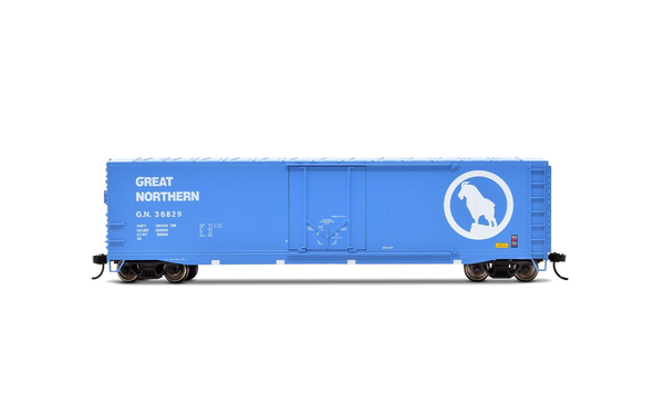 Rivarossi HR6634B HO Great Northern 36829 blue plug-door boxcar, side view