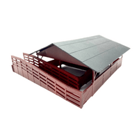 Rock Island Hobby RIH042100 HO scale pre-assembled railside animal shed, front three-quarter view.