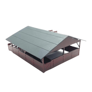 Rock Island Hobby RIH042100 HO scale pre-assembled railside animal shed, rear three-quarter view.