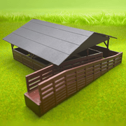 Rock Island Hobby RIH042100 HO scale railside animal shed in a manufacturer scenery example; ground cover not included.