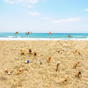 Rock Island Hobby RIH062106 HO scale swimming and beach figures in a manufacturer beach-scene example; scenic materials not included.