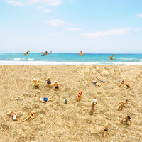 Rock Island Hobby RIH062106 HO scale swimming and beach figures in a manufacturer beach-scene example; scenic materials not included.