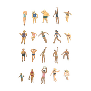Rock Island Hobby RIH062106 HO scale swimming and beach figures, 20-piece assortment on white background.