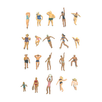 Rock Island Hobby RIH062106 HO scale swimming and beach figures, 20-piece assortment on white background.