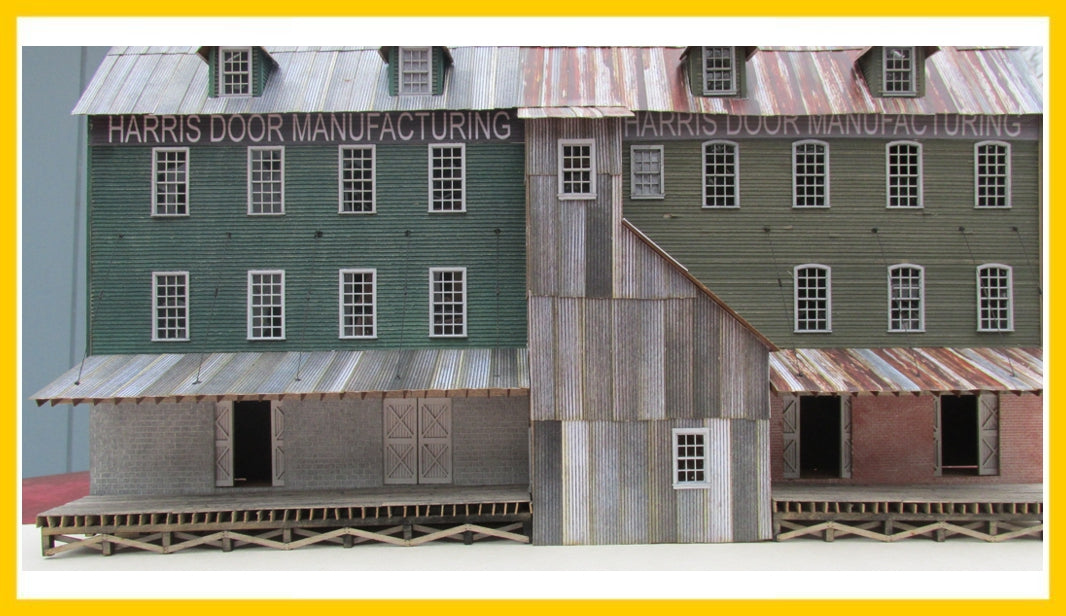 RS Laser Kits 2063-B HO scale Harris Door Manufacturing building kit, assembled example