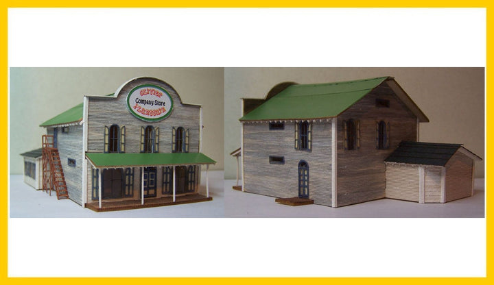 RS Laser Kits 3029-B N scale Plantation Store building kit, assembled example from two angles