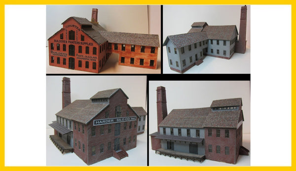 RS Laser Kits 3057-B N scale Courter and Harder Silo factory building kit, assembled example views