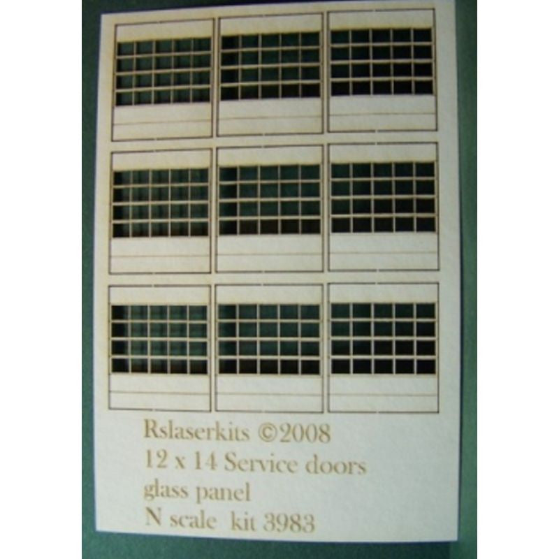 RS Laser Kits 3983 N scale nine glass-panel service doors, laser-cut sheet