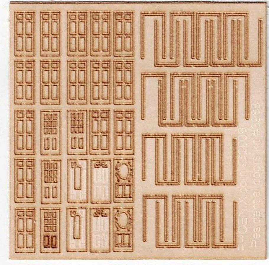 RS Laser Kits 3988 N scale assorted residential house doors, laser-cut sheet with 25 doors and trim