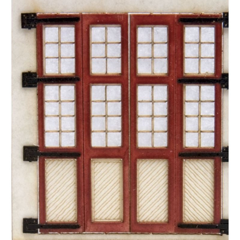 RS Laser Kits 3990 N scale Northern Pacific style engine house doors, finished example