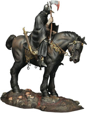 Opposite-side view of painted Moebius Death Dealer model showing horse tack, cloak and sword