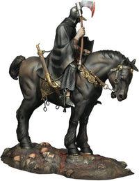 Opposite-side view of painted Moebius Death Dealer model showing horse tack, cloak and sword