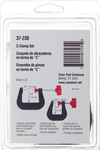 Reverse of Zona 37-230 C-clamp package showing materials and product barcode