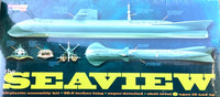 Moebius Seaview package feature panel showing the full submarine, optional missile and interior details