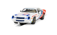 Scalextric C4300 Chevrolet Camaro Z28 Peter John number 77 slot car - front view