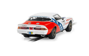 Scalextric C4300 Chevrolet Camaro Z28 Peter John number 77 slot car - rear three-quarter view