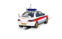 Scalextric C4429 Subaru Impreza WRX Police Edition slot car - rear three-quarter view