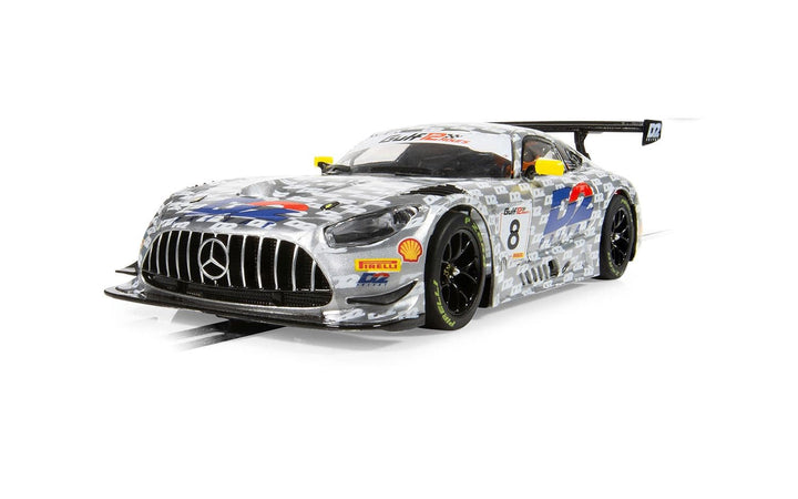 Scalextric C4496 Mercedes AMG GT3 RAM Racing D2 No. 8 slot car, front three-quarter view