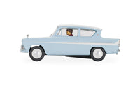Scalextric C4504 Ford Anglia 105E Harry Potter Edition light blue slot car, left-side profile