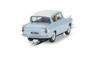 Scalextric C4504 Ford Anglia 105E Harry Potter Edition light blue slot car, rear three-quarter view