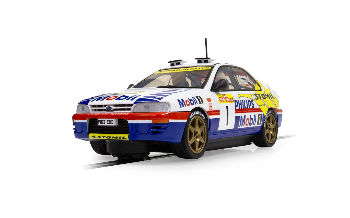 Scalextric C4507 Subaru Impreza WRX 1997 ERC Champion No. 1 slot car, front three-quarter view
