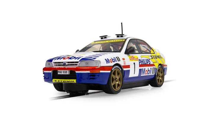 Scalextric C4507 Subaru Impreza WRX 1997 ERC Champion No. 1 slot car, front three-quarter view