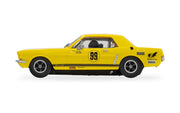 Scalextric C4537 Ford Mustang Rassler Racing No. 99 yellow slot car, left-side profile