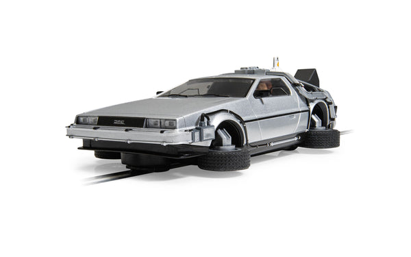 Scalextric C4541 Back to the Future Part II Flying Time Machine slot car, front three-quarter view